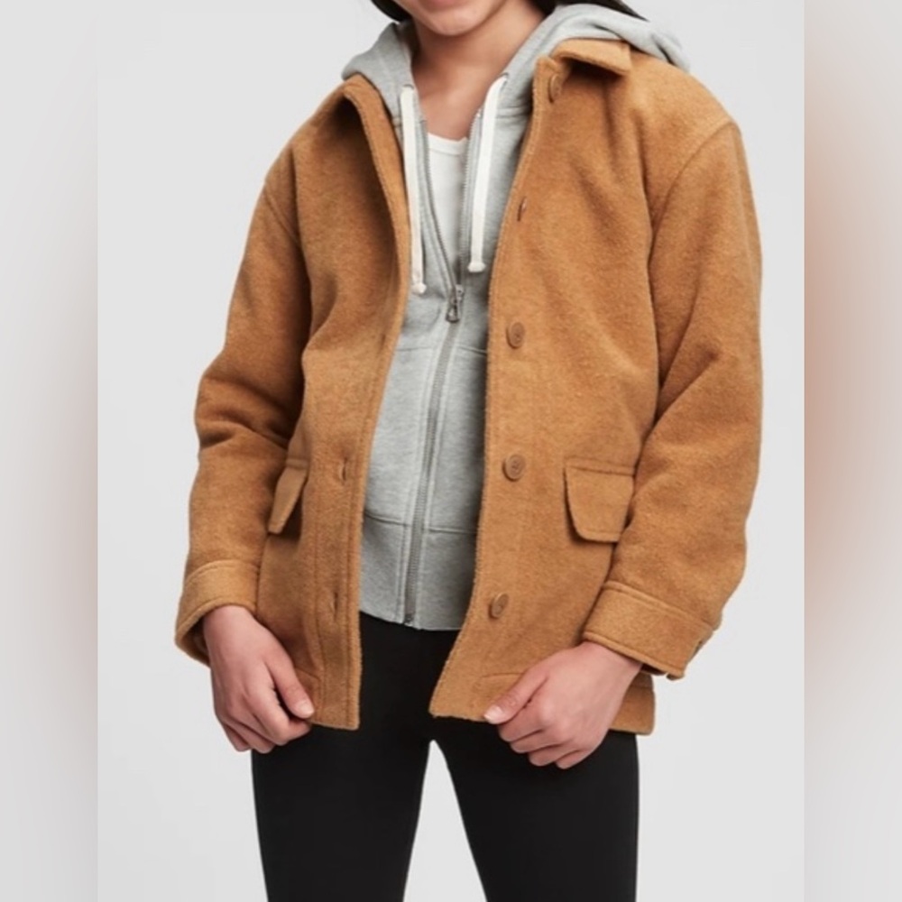 Gap Kids Boucle Jacket Coat Button Front Lined In Deep Camel Brown Size 10